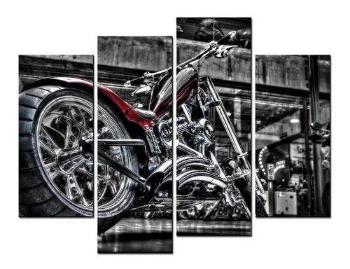 Quadro Mosaico 4 Peças Harley Davidson Moto Top Lançamento