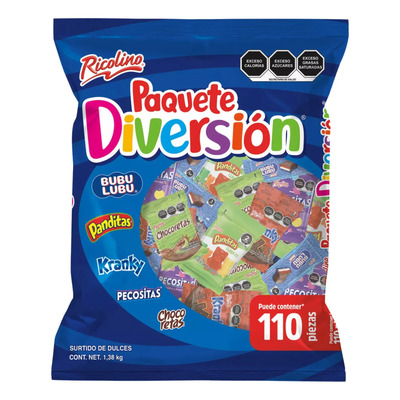 Ricolino Paquete Diversion 1.38kg 110 Piezas Dulces Surtidos | MercadoLibre
