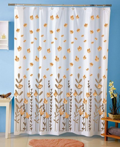 Cortina Baño Ducha Estampada Extra Gruesa + Ganchos Amalfi