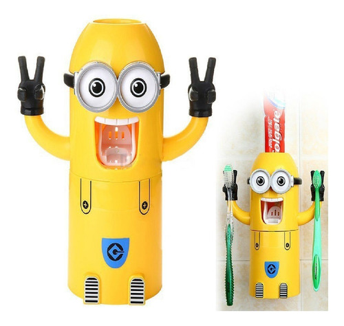 Dispensador De Crema Dental Con Porta Cepillos Minions Niños