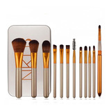 Set 12 Brochas De Maquillaje Con Cajita/estuche Metálica