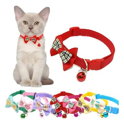 Collar Con Moño Y Cascabel Ajustable Para Gato X7 Pzas 7pcs  Cat Collars | Envío gratis