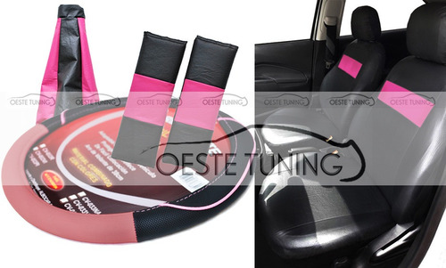 Fundas Auto + Cubre Volante + Cofia + Cubre Cinturones Rosa