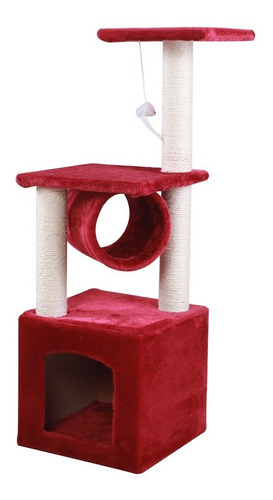 Mueble Rascador Para Gato De 92 Cm Con Tunel Y Casa Rojo