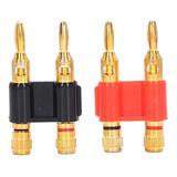 2 Conector Plug Doble Banana 1 Negro 1 Rojo Enchapado En Oro