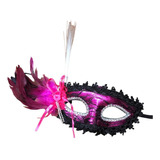 Máscara Carnaval Feminina Veneziana Led Com Pluma E Flor Cor Pink