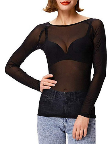 Tops Camisa De Malla Moldeadora De Brazo Transparente Sin Co