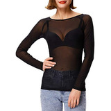 Tops Camisa De Malla Moldeadora De Brazo Transparente Sin Co