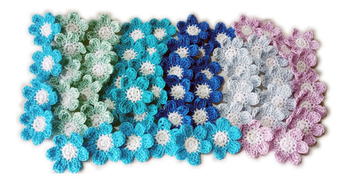 Pack X 100 Flores Tejidas Crochet Apliques 6 Pétalos 