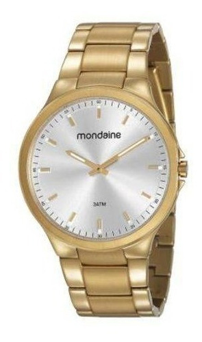 Relogio Mondaine 53714gpmvda1 Pulso Dourado Slim Fino Cor Do Fundo Prata