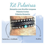 Kit 3 Pulseiras Hematita C/howlita Courino Hematita Legítima