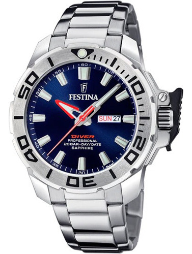 Reloj Festina Buceo 200m Zafiro F20665.1 Local Daddona Malla Plateado Bisel Plateado Fondo Azul