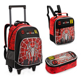 Kit Mochila Escolar Infantil Homem-aranha Com Rodinhas