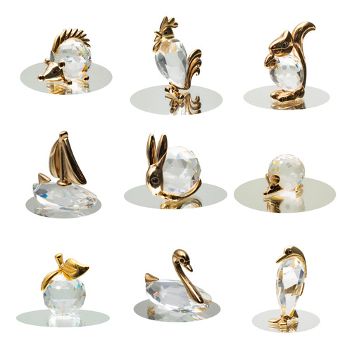 Variedad De Figuras Decorativas Cristal Cortado Baño En Oro