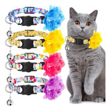 4 Piezas Collar De Gato Flor Con Campana Y Patrones De Flore