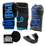 Kit Boxe Muay Thai Luva Bandagem Bucal Masculino Azul - Top 