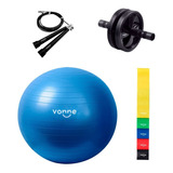 Set 4 Elementos Bandas + Pelota + Rueda P Abdominales + Soga