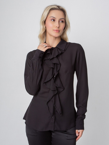 Camisa Chiffon Gola Babados Leve Elegante Feminina Social