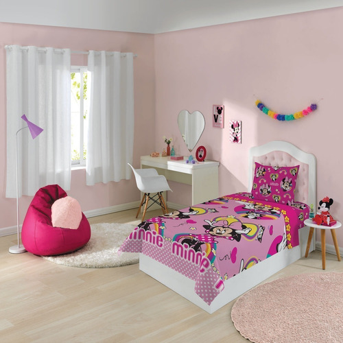 Jogo De Cama Divertido Sobrelençol E Fronha Lepper Minnie Cor Rosa