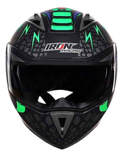 Casco Moto Abatible Iron Racing Dot Negro/verde Cobra
