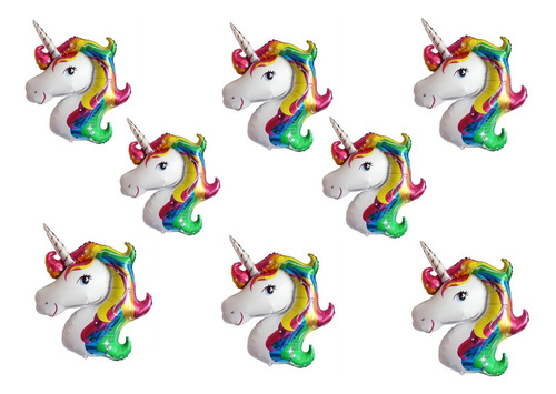 10 Globos Metalizados Unicornio Arco Iris 35 Cm