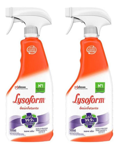 Kit 2 Desinfetante Lysoform Suave Odor 500ml Borrifador