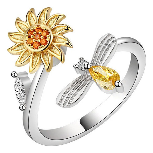 Anillo De Girasol S925 Giratorio Para Mujer