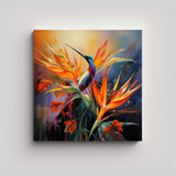 80x80cm Cuadro Aves Del Paraíso Pintura Abstracta Flores