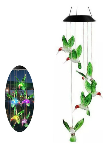 Campainha De Vento Hummingbird Com Lâmpada Led Solar Para Ex