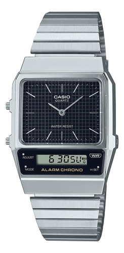 Reloj Casio Aq-800e-1a Analogo Digital Unixes Vintage Malla Plateado Bisel Plateado Fondo Negro