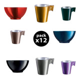 Juego X12 Pz Flashy Colours Luminarc Taza Cafe Pocillo Bowl