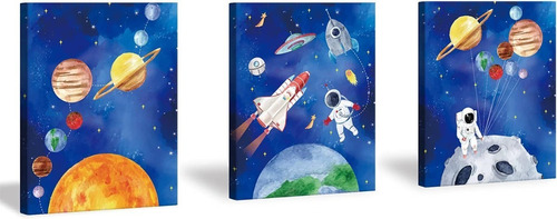 Set 3 Cuadros Decorativos Astronauta Habitacion Niño Arte