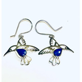 Aros Colibrí Plata Ley 950 Y Lapis Lazuli C11