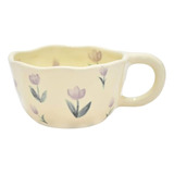 Elegante Taza De Café De Cerámica Floral Con Decoración Flor