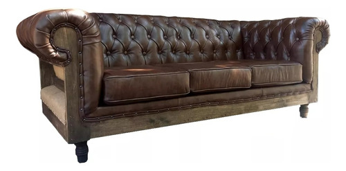 Chesterfield Constructor Cuero Vacuno Color Chocolate 3cuerp