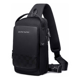 Mochila Bolsa Ombro Transversal Resistente Arctic Hunter Cor Preto Desenho Do Tecido Liso