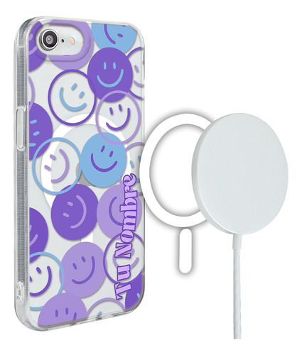 Funda Para iPhone Magsafe Happy Faces Mujer Y Tu Nombre