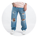Jeans Pantalon Mom Azul Roto Suelto Hombre