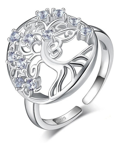 Anillo Arbol De La Vida Ajustable Plata S925 Joya Mujer