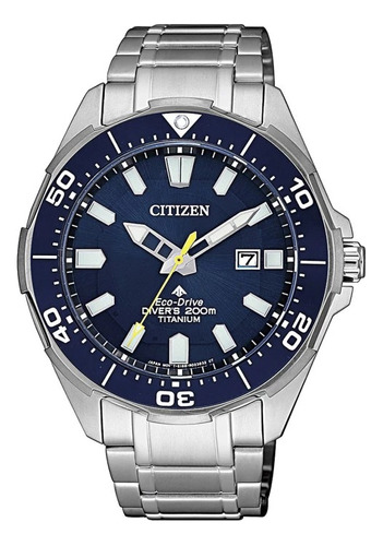 Reloj Citizen Bn020188l Para Hombre Bisel Giratorio 200mts Color De La Malla Plateado Color Del Bisel Azul Color Del Fondo Azul