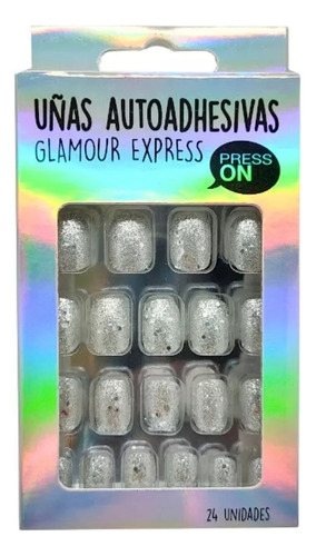 Uñas Press On Autoadhesivas Glitter Plateado Thelma & Louise