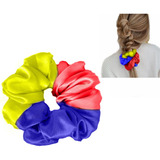 Moña Bamba Scrunchie Satén Tricolor Anti Friz