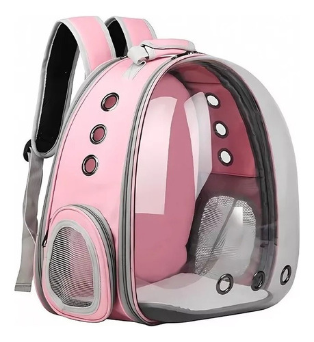 Mochila Para Perro Gatos Transportadora Transparente Burbuja Color Rosa