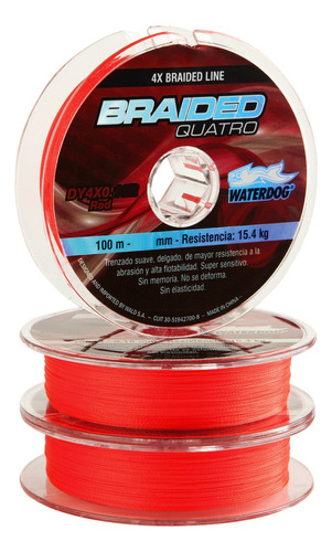 Multifilamento Waterdog Braided Alta Flotabilidad 4 Hebras Color Rojo