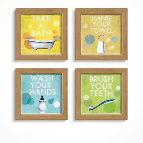 Kit Quadros Banheiro Lavabo Frases Conjunto Composição