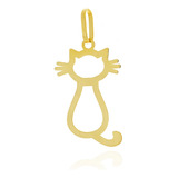 Pingente Ouro 18k Gato Vazado Laminado