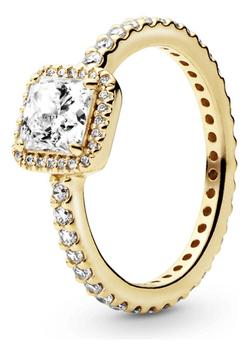 Anillo Pandora Oro 14k Cuadrado Con Halo Brillante