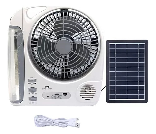 Ventilador Recargable Multifuncional Con Panel Solar Gd-8028 Color De La Estructura Blanco