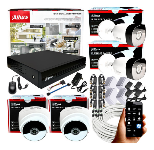 Cctv Dahua Dvr Pentahibrido 4 Ch +4 Cámaras Seguridad +cable