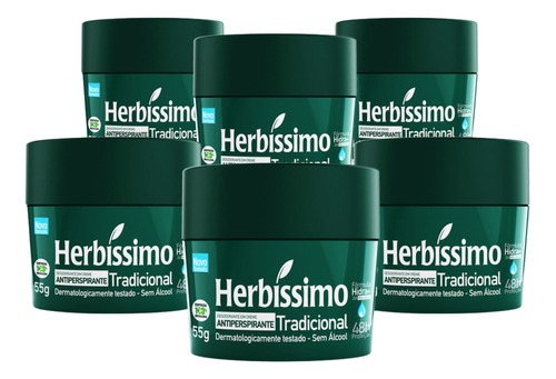 Combo 6 Unid. Desodorante Herbissimo Tradicional Creme 55g